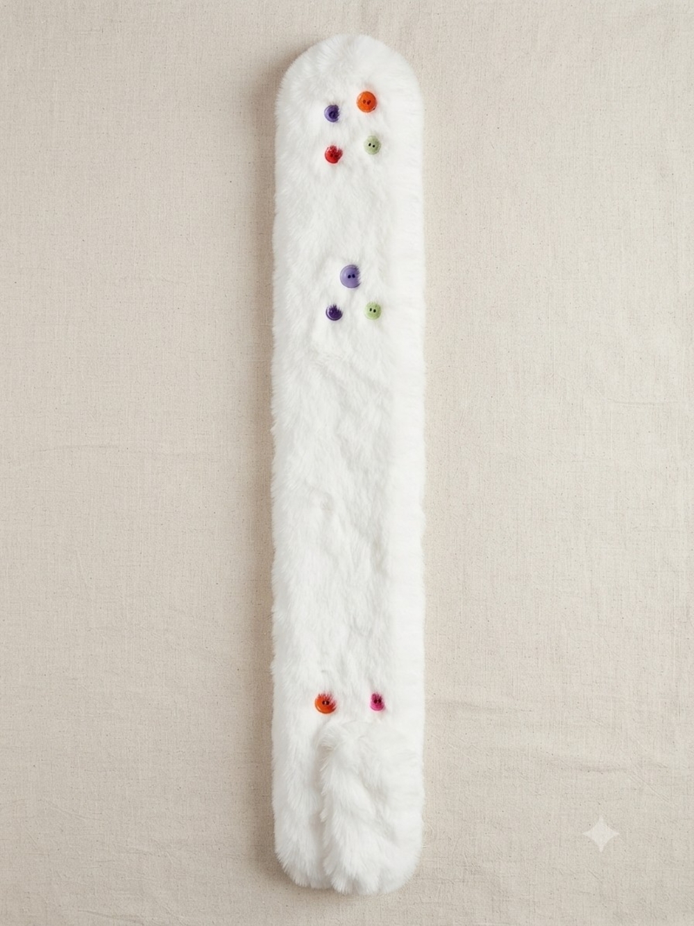 Halara Faux Fur White Winter Scarf with Colorful Accent Buttons Fun Quirky - Picture 2 of 5